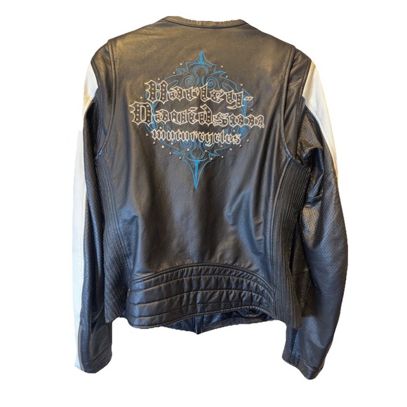 Harley Davidson Women's Kaleidoscope Black White‎ Leather Jacket L 97137-09VW - Picture 2 of 8